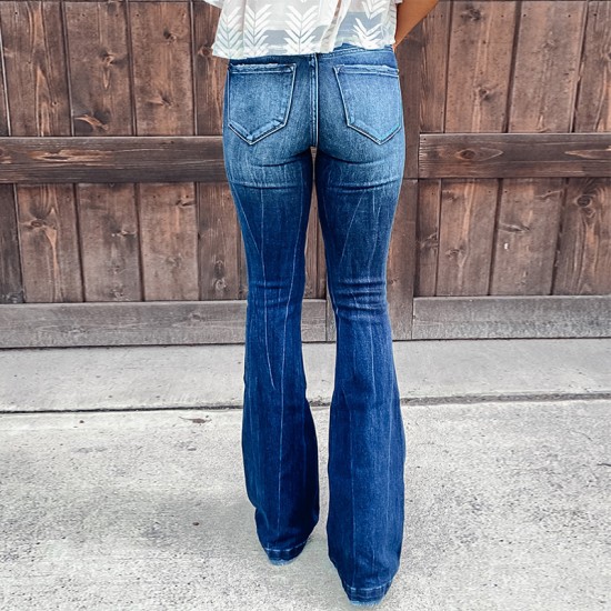 Factory direct sales: European and American cross-border Amazon independent platform new high-waisted ripped jeans for women Slightly flared casual pants