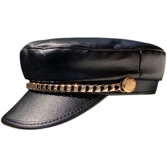 Chained leather beret for women, British retro octagonal hat, Japanese influencer Korean style, versatile PU leather painter hat Chained leather beret for women, British retro octagonal hat, Japanese influencer Korean style, versatile PU leather painter hat