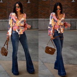 2022 autumn new multi-color women's jeans, European and American cross-border retro high-waisted, stretch flared pants, high-waisted, slimming