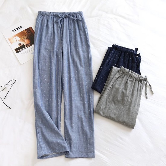 Couples' pajama pants, pure cotton double-layer gauze, thin, men's and women's, loose, spring and autumn, all-cotton casual trousers. Couples' pajama pants, pure cotton double-layer gauze, thin, men's and women's, loose, spring and autumn, all-cotton casual trousers.
