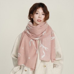 Cross-border bow-knot imitation cashmere warm scarves for women, high-end designer shawls for office wear in winter