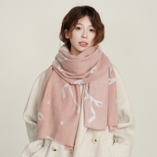 Cross-border bow-knot imitation cashmere warm scarves for women, high-end designer shawls for office wear in winter Cross-border bow-knot imitation cashmere warm scarves for women, high-end designer shawls for office wear in winter