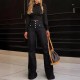 2025 spring new European and American button-down high-waisted jeans for women, slimming and elegant flared trousers, now in stock.