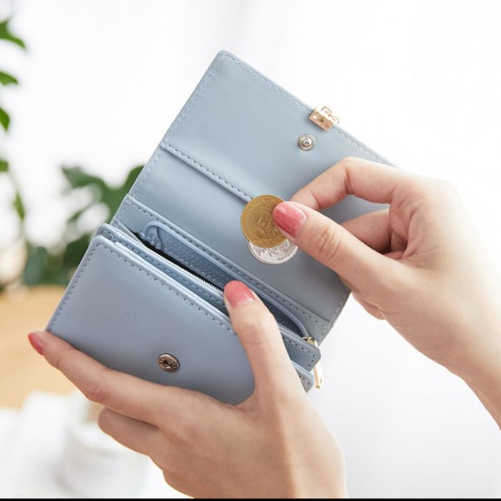 Factory Wholesale Cross-Border Women's Short Wallet, Student Fashionable and Simple, Korean Style, Tri-Folding Multifunctional Coin Purse and Wallet