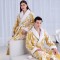 Autumn and winter new silver-gray double-layer thickened jacquard cotton velvet nightgown for men, long plus-length velvet bathrobe for women