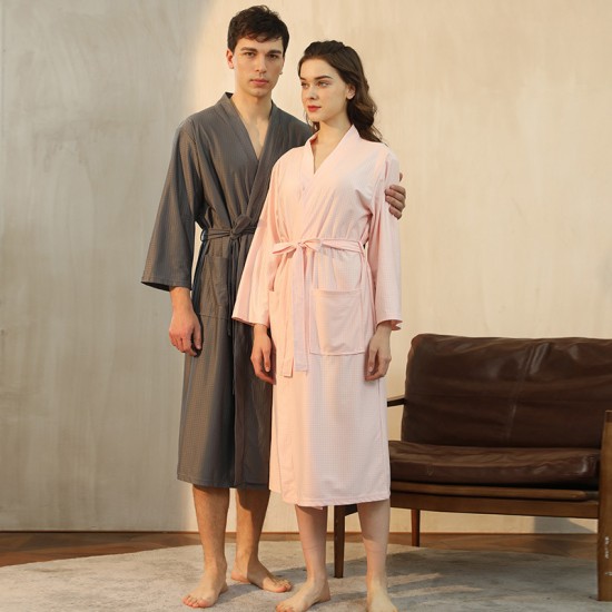 Summer Thin Absorbent Bathrobes for Women, Men's Plus-Size Waffle-Patterned Bathrobes for Hotels and Hot Springs