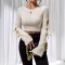 2025 autumn hollow knot side tie flared sleeve T-shirt for women. Knitted, ladylike, slim-fitting long-sleeved top.