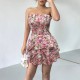 European and American sexy short skirt. Summer vacation-inspired, colorful, tight-fitting, floral tube dress with a flared hem. European and American sexy short skirt. Summer vacation-inspired, colorful, tight-fitting, floral tube dress with a flared hem.