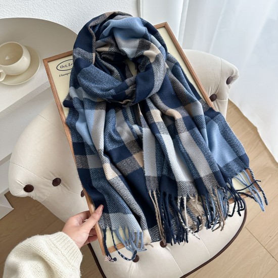 Contrast plaid scarves, women's winter atmospheric thickened warm faux cashmere shawls, Korean-style versatile 2025 new wholesale Contrast plaid scarves, women's winter atmospheric thickened warm faux cashmere shawls, Korean-style versatile 2025 new wholesale