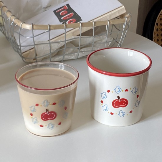 Homemade vintage Instagram high-stem glass, retro French romantic dessert cup, niche minimalist milk cup, heat-resistant.