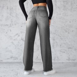 2025 factory direct sales, in stock, cross-border new Amazon independent station, elegant non-stretch straight-leg wide-leg jeans for women
