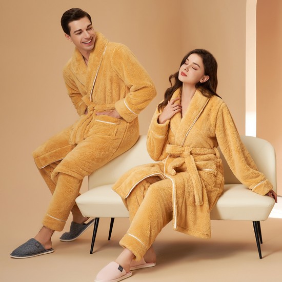 Autumn and winter thickened and long couple's robes for women, plus-size warm bathrobes for men and women.