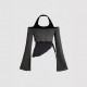 Cross-border European and American women's long-sleeved T-shirts. Contrast-color two-piece halter neck sweater, slimming and hot girl top.