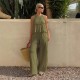 Spring and summer new style ruffled off-the-shoulder halter neck sleeveless shirt for women, fashionable elastic waist casual wide-leg pants set Spring and summer new style ruffled off-the-shoulder halter neck sleeveless shirt for women, fashionable elastic waist casual wide-leg pants set