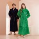 Contrast color flannel couple's robes for women, thickened and long warm coral fleece bathrobes for winter, men's plus-size morning robes.