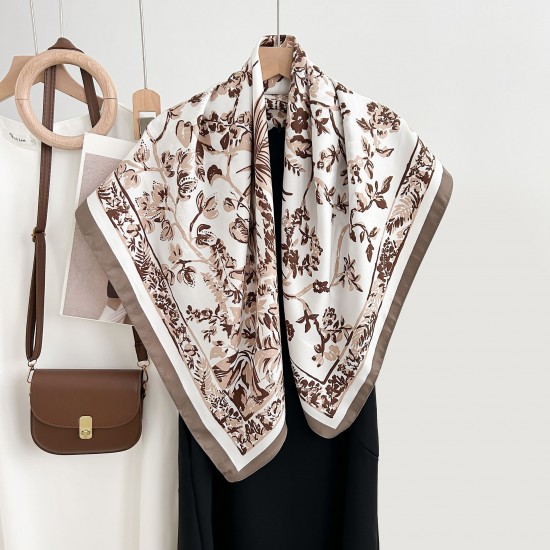 French elegant spring and autumn retro, niche, floral print square scarves, trendy, high-end, sun-protective shawls French elegant spring and autumn retro, niche, floral print square scarves, trendy, high-end, sun-protective shawls